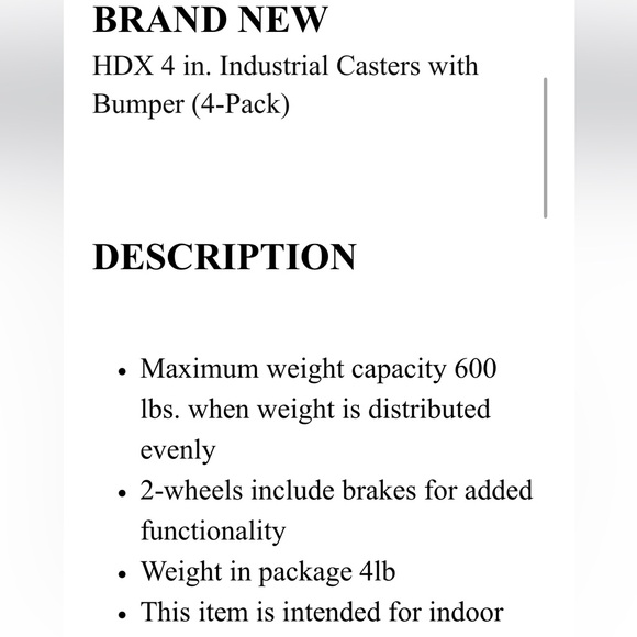 HDX 4 in 4-Piece Swivel Casters with Bumpers - Picture 13 of 13